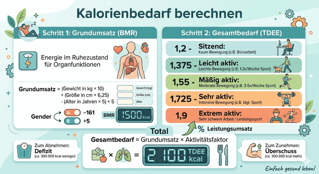 Kalorienbedarf berechnen: Grundumsatz, Tagesbedarf & Kaloriendefizit einfach erklärt