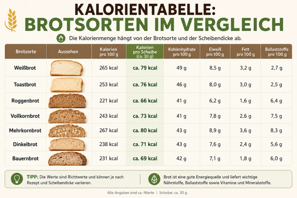 Kalorientabelle Brotsorten im Vergleich