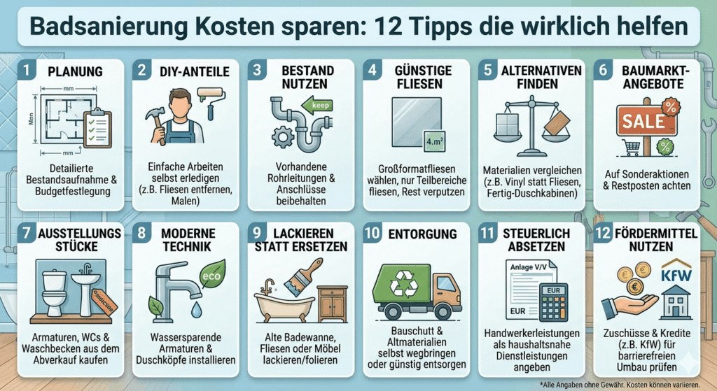 Badsanierung Kosten sparen: 12 Tipps die wirklich helfen