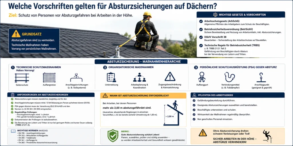 Welche Vorschriften gelten für Absturzsicherungen auf Dächern