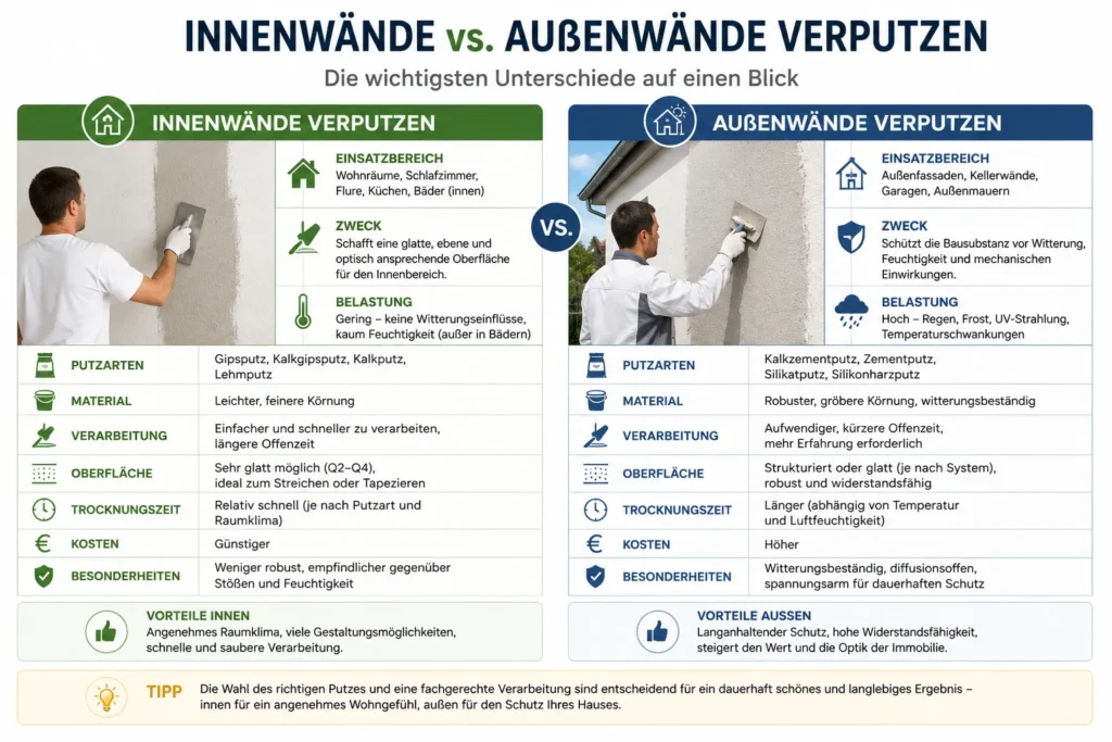 Innenwände vs. Außenwände verputzen