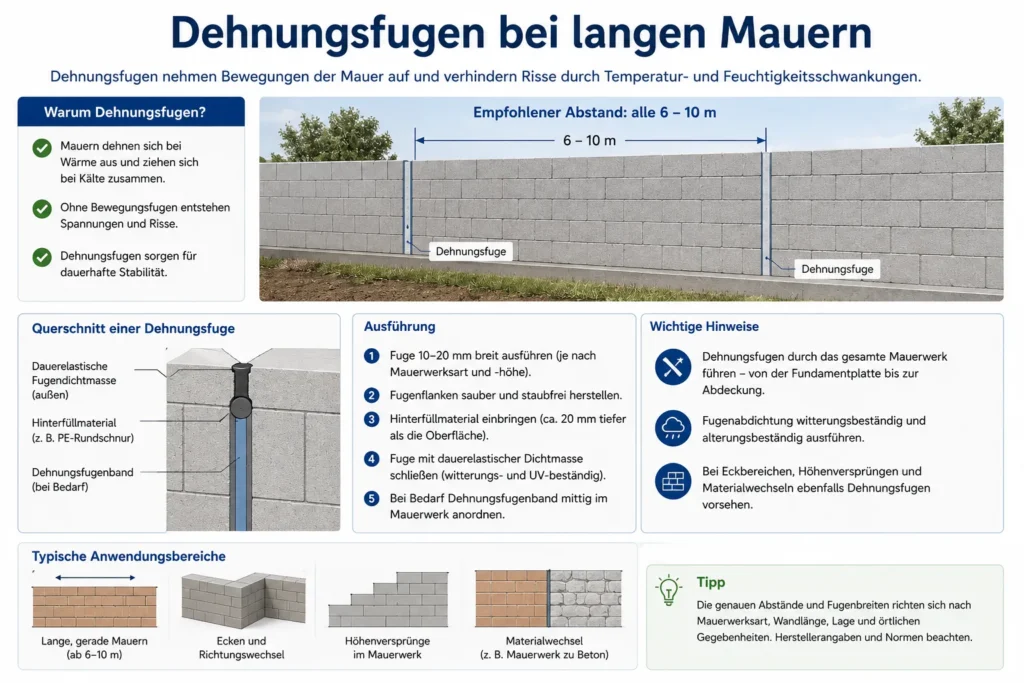 Dehnungsfugen bei langen Mauern