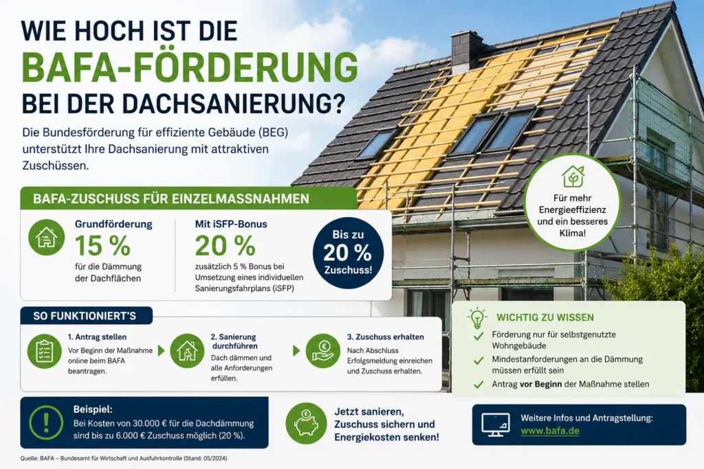 Wie hoch ist die BAFA-Förderung bei der Dachsanierung?
