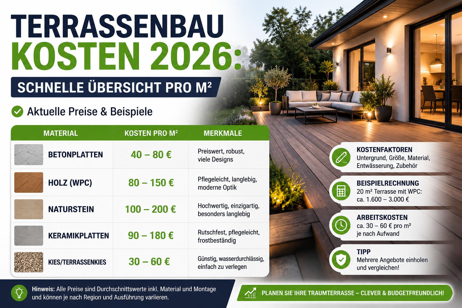 Terrassenbau Kosten 2026 Infografik