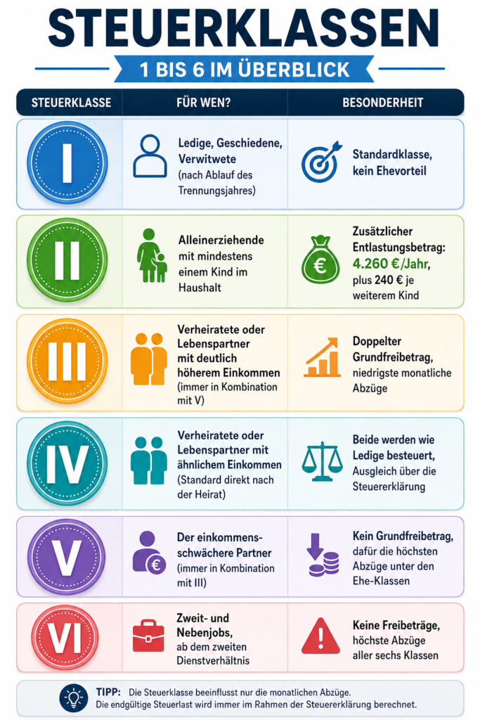 Steuerklassen 1 bis 6 im Überblick