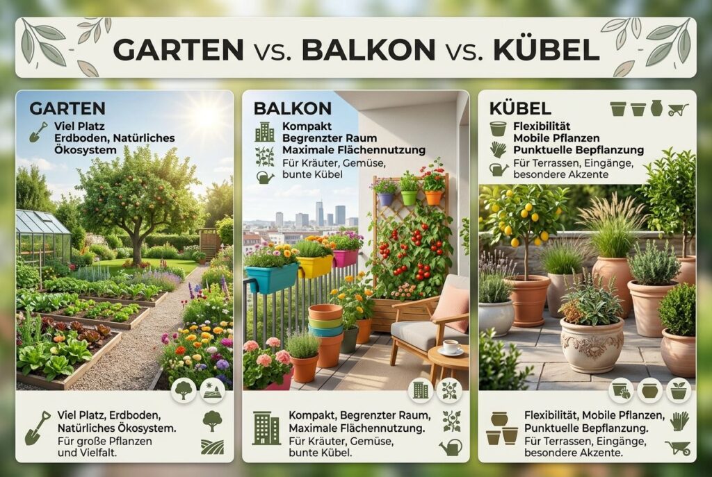 Garten vs. Balkon vs. Kübel