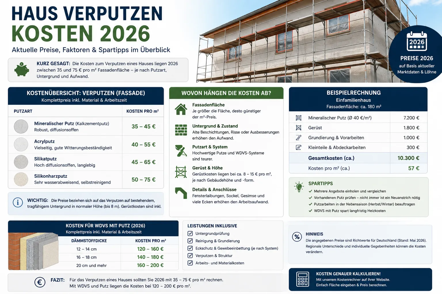 Haus verputzen Kosten 2026