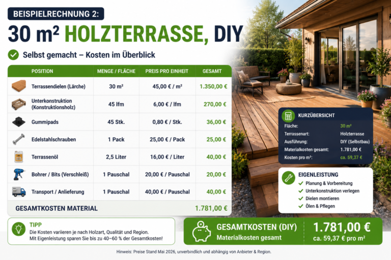 Terrasse bauen Kosten Rechner 2026 | Preis pro m² | ProfiRechner