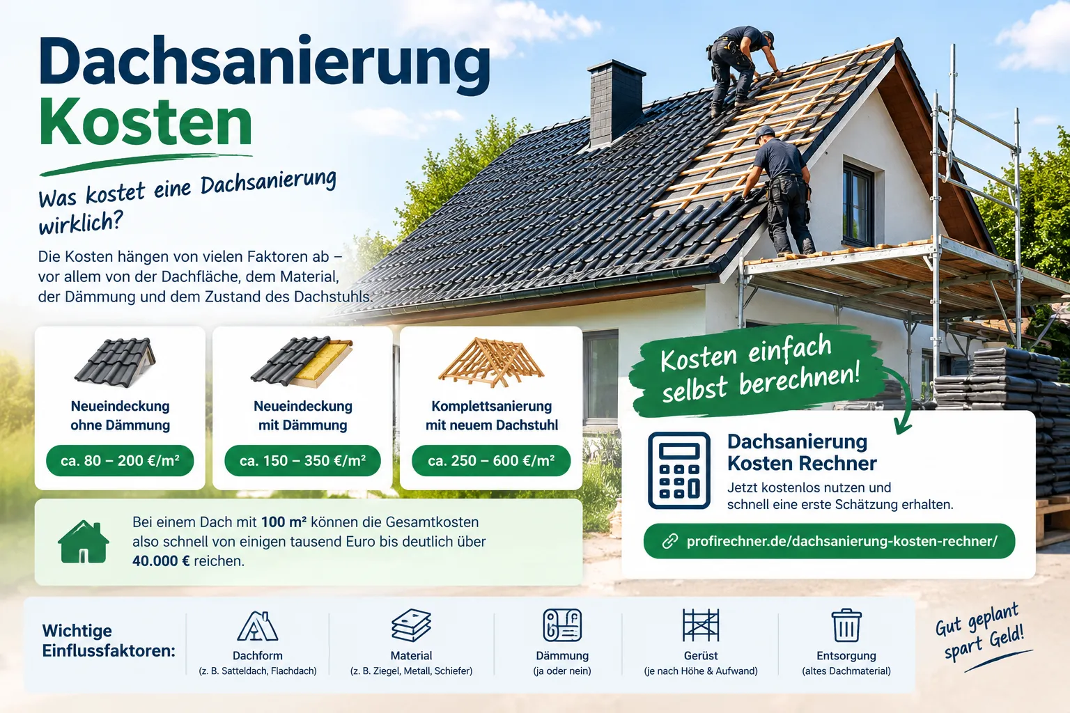 Dachsanierung Kosten 2026 im Überblick